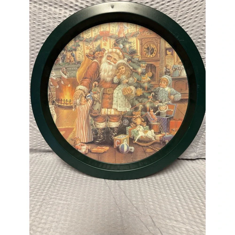 Vintage Santa And Children Metal Serving Tray.‎ 13 Inch